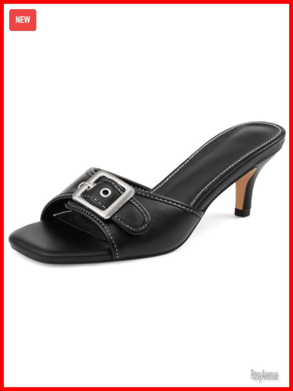 Womens Kitten Heels Square Open Toe Low Heeled Sandals Slip On Mule w/